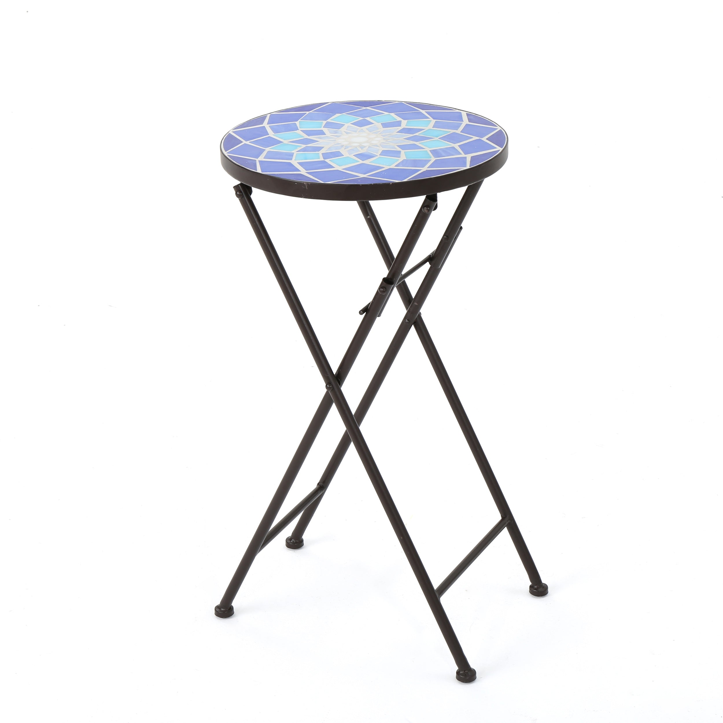 Outdoor Folding Accent Table with Glass Top and Iron Frame