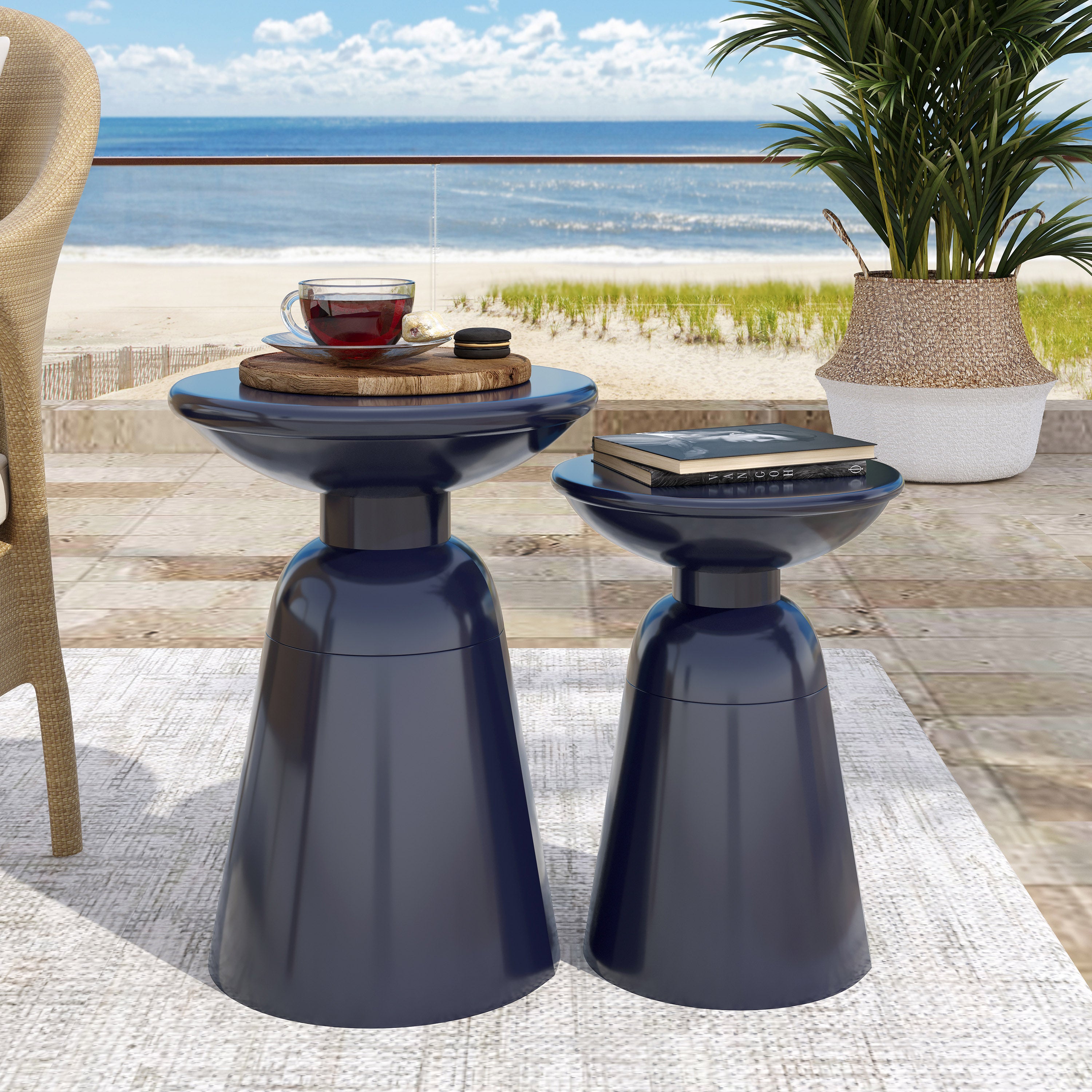 Serenita Outdoor Iron Side Tables with Flared Design, Set of 2