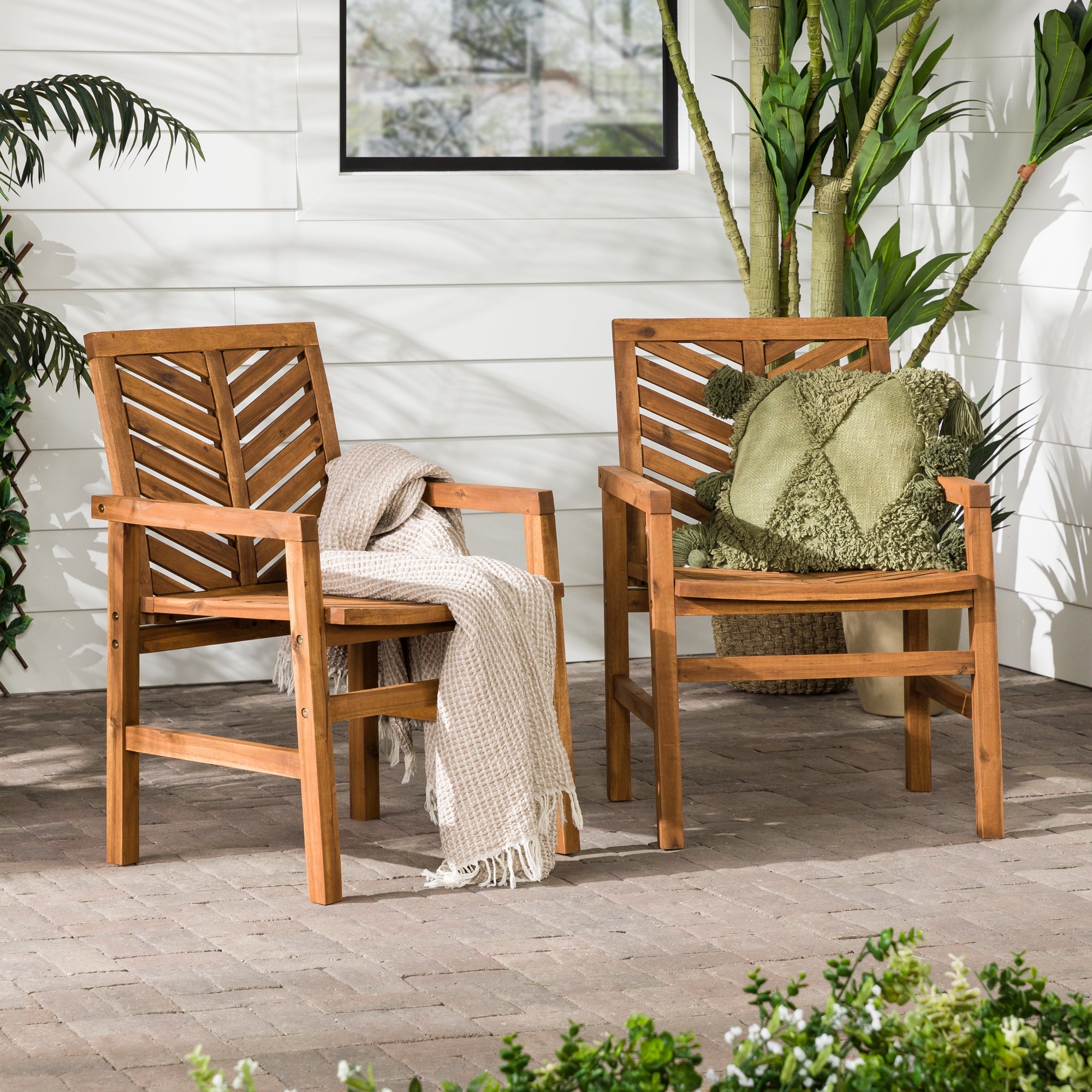 Gilded Chevron Wood Patio Chair, Set of 2 - Outdoor Patio Chair