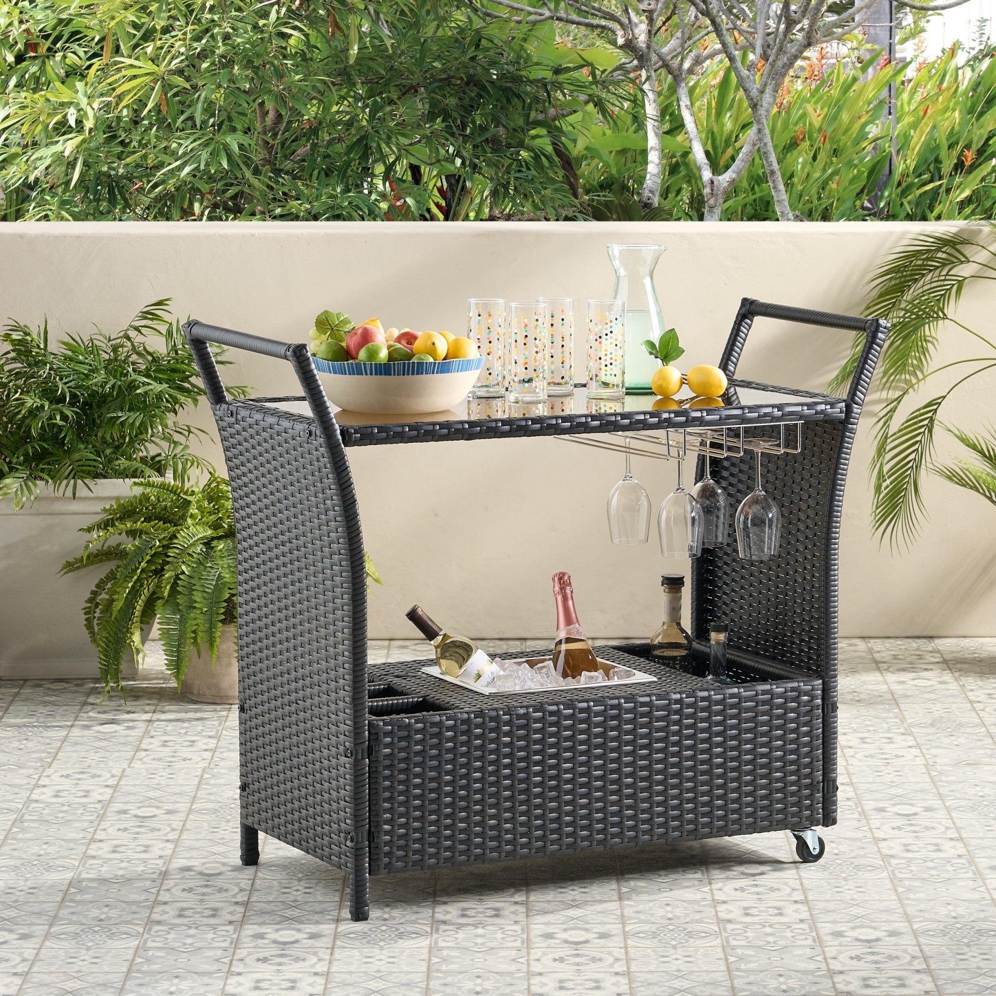 Outdoor Rattan Bar Cart with Ice Bucket Bin - Pier 1