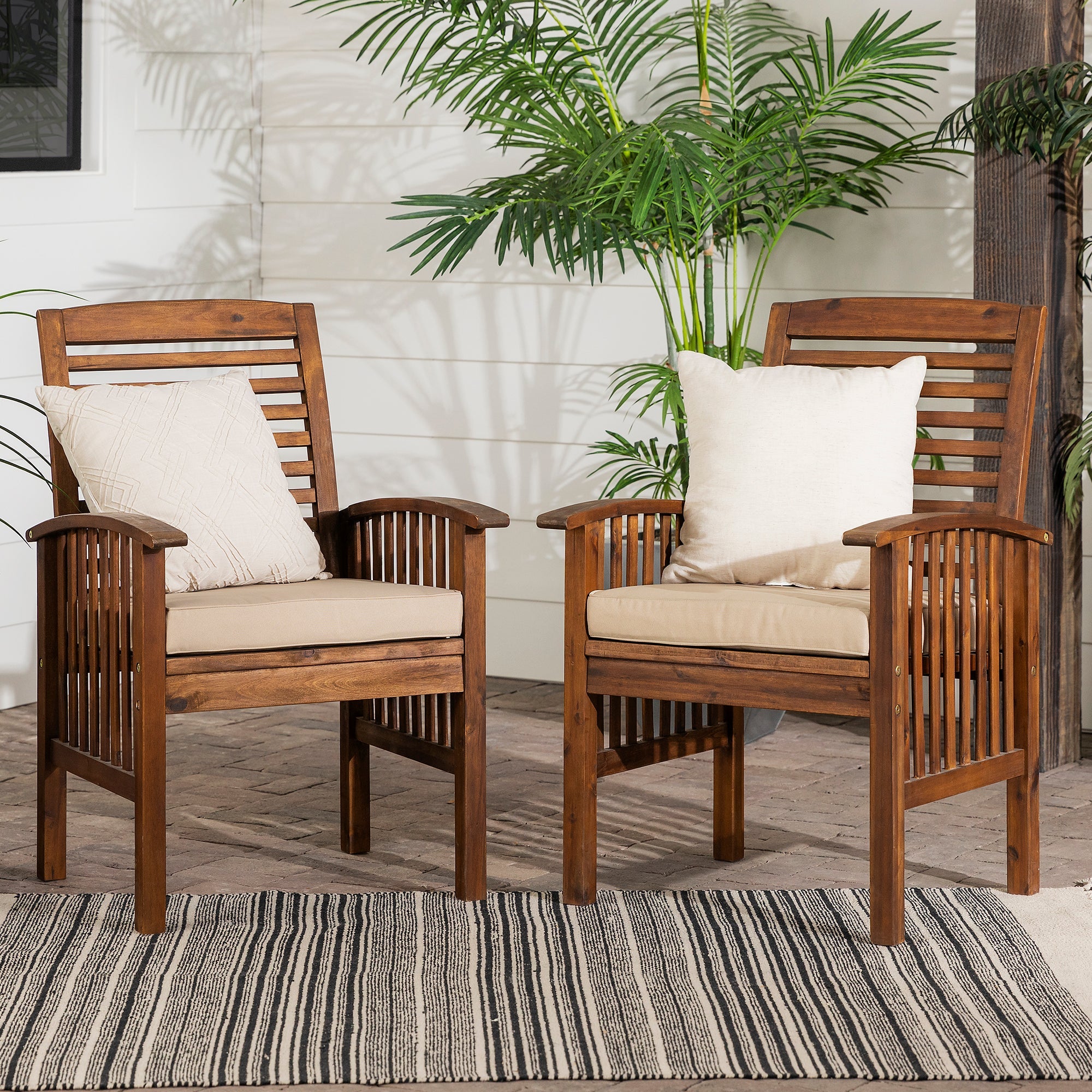 Starlit Slat-Back Patio Chair with Cushions, Set of 2 - Outdoor Patio Chair