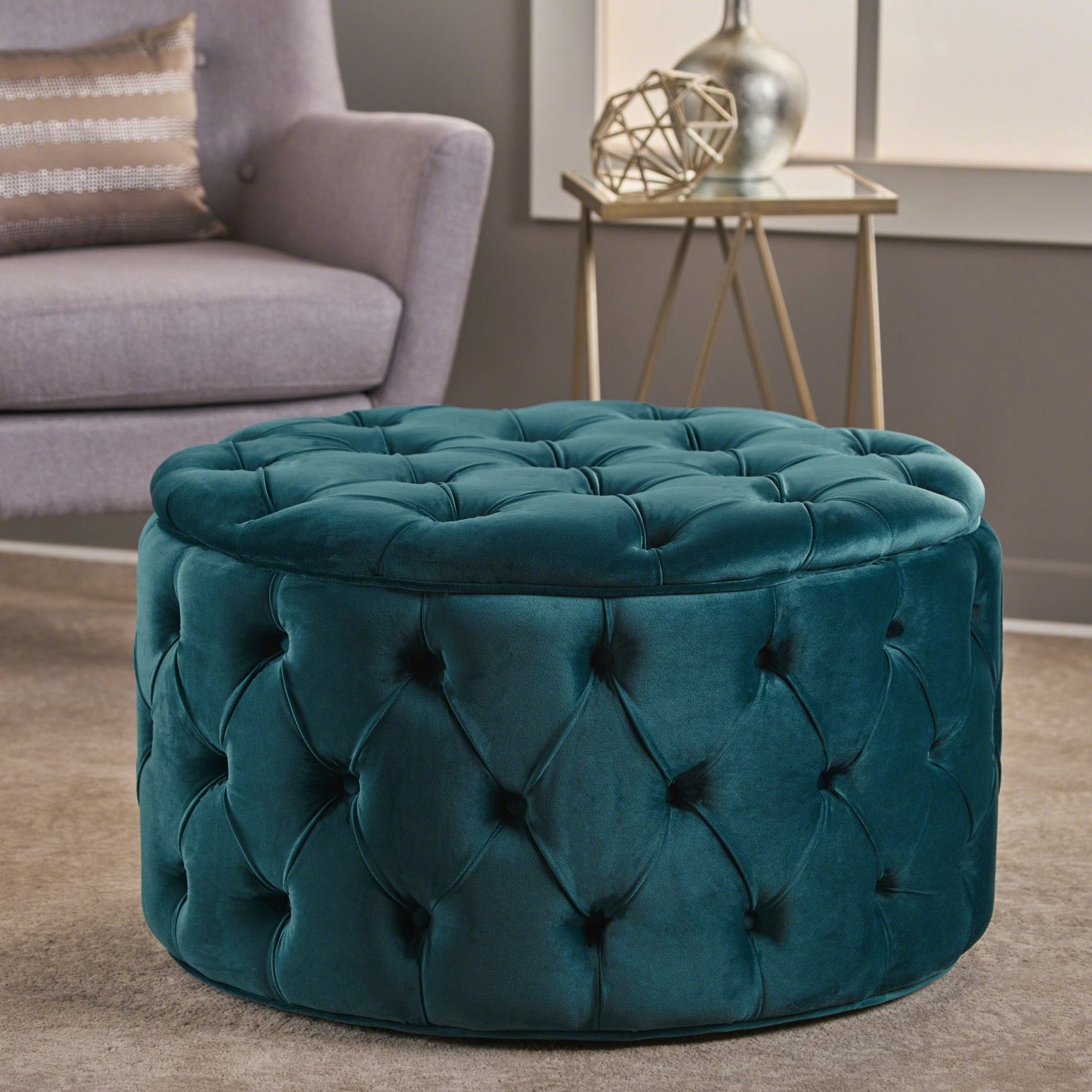 Velvet Upholstered Ottoman with Button Tufted - Pier 1