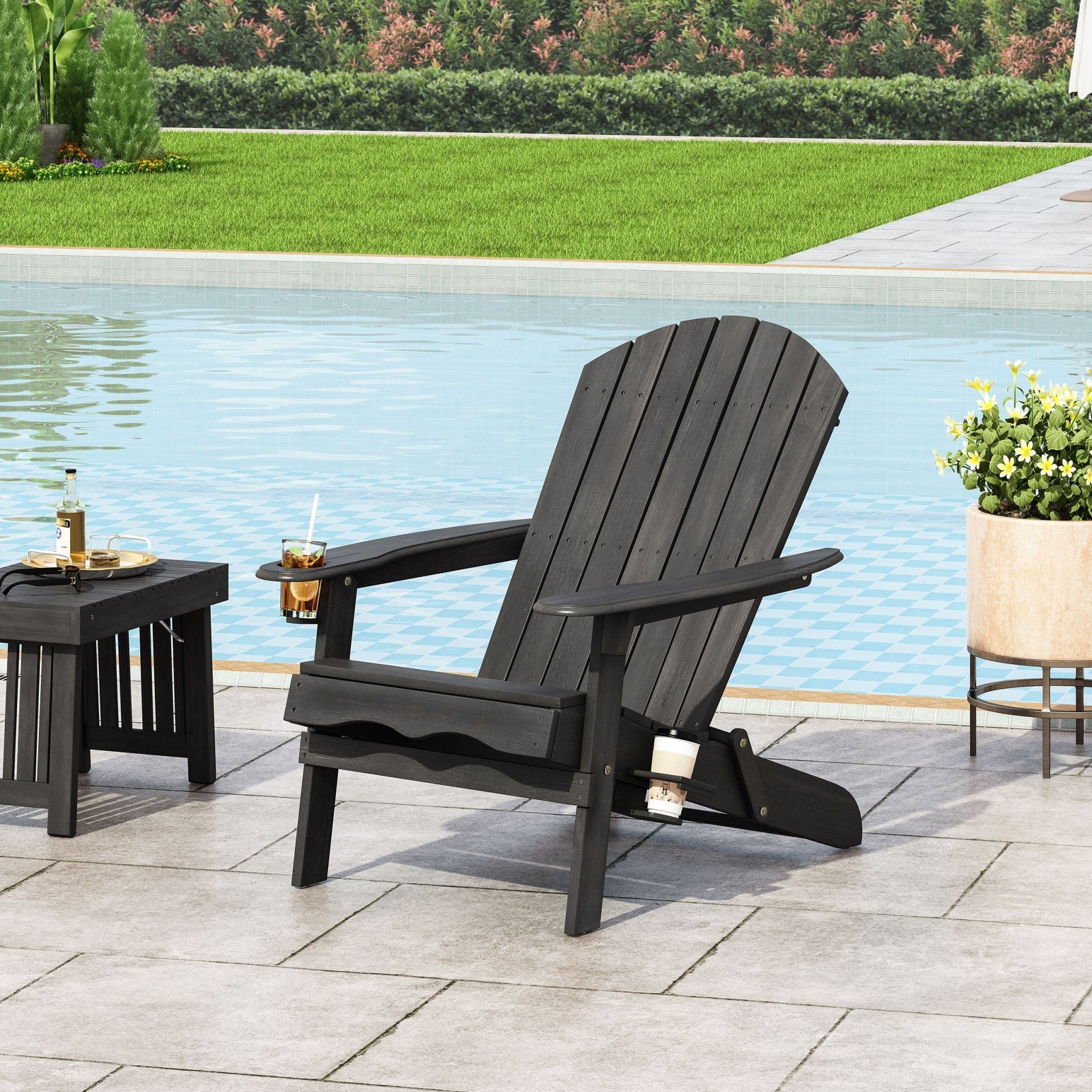 Zenithia Outdoor Foldable Adirondack Chair with 2 Cup Holders - Outdoor Accent Chairs