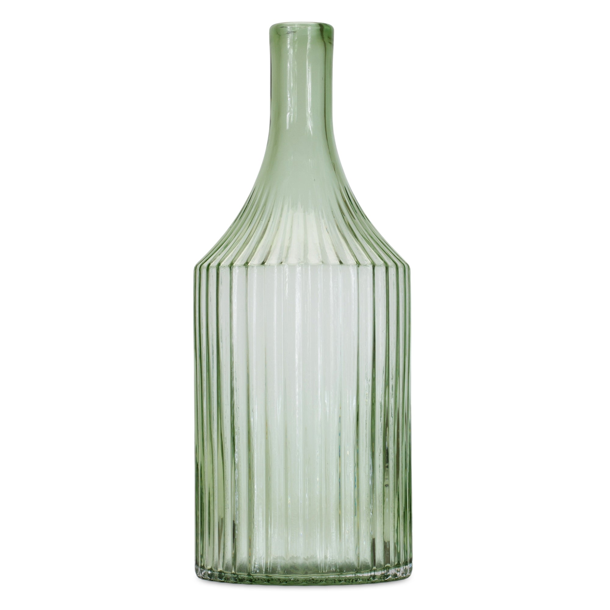 Sage Ribbed Glass Bottle Neck Vase 14