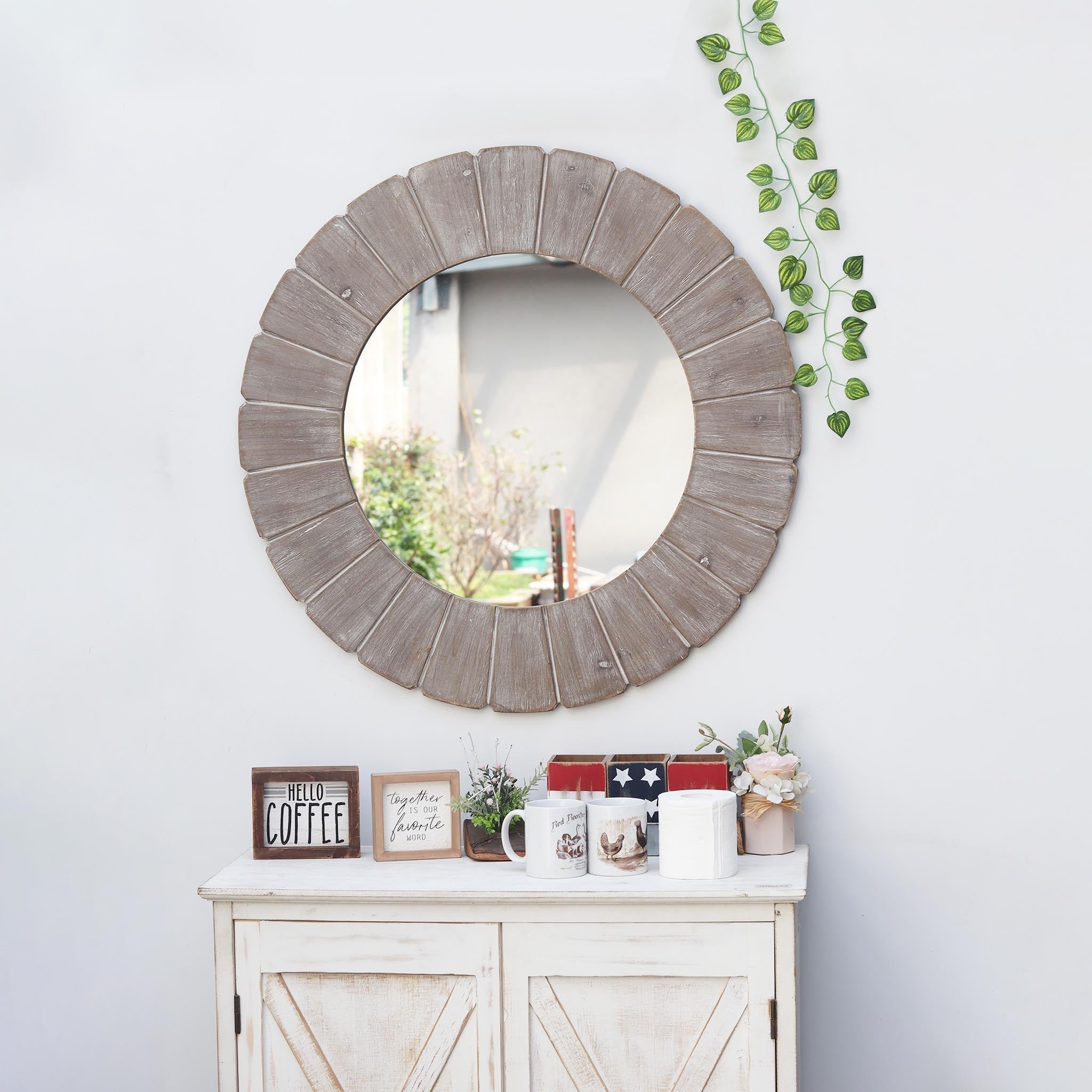 White Round Wood Wall Mirror - Mirrors