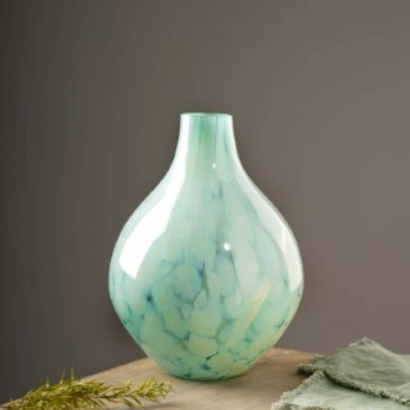 White-Splutter-Green-Glass-Rounded-Vase-Vases